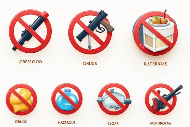 Mga ipinagbabawal na item sa logistics, tulad ng mga armas at bawal na gamot
